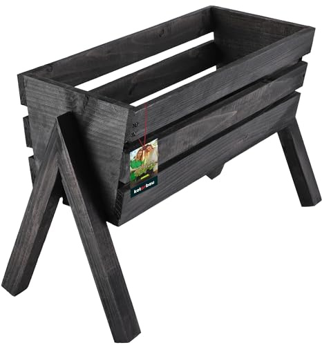 KOTARBAU® Blumenkasten auf Beinen 40,5 x 18 x 28,5 cm Schwarz Kräuter Hochbeet Balkon Holz Pflanzkasten Hochbeet für Terrasse und Balkon Gemüsebeet Hochbeete