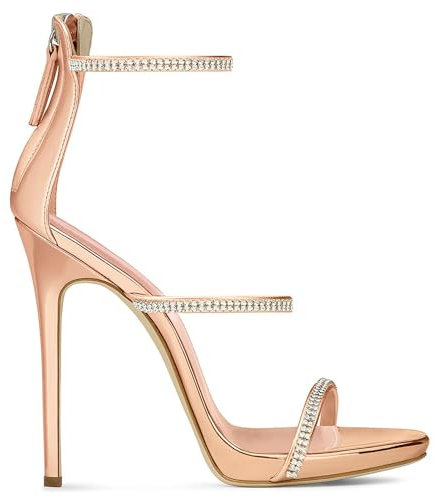 FamMe Open Toe Tacco a spillo Fibbia Sandali Strass Vestito Tacco a spillo Sandali Moda Scarpe Oro, Oro Rosa,Rose gold,39