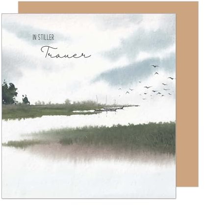 Edition Seidel Premium quadratische Trauerkarte mit Umschlag. Beileidskarte Karte mit Spruch In stiller Trauer Mitgefühl stille Anteilnahme Abschied herzliches Beileid See Vögel Aquarell (TQ109 SW024)