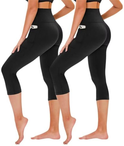 TNNZEET 3/4 Leggings Damen Capri Leggins für Sport, 7/8 Sporthose High Waist Caprihose Große Größen Sportleggings für Gym(Schwarz/Schwarz-1,XXL)