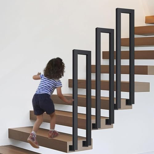 Geländer Treppe, Handlauf Treppe, Treppengeländer Innen, Handlauf Schwarz, Treppengeländer Außen, U Förmiger Geländer Außen, Treppenhandlauf für Balkone Flure Wohnungen Villen (L-Schwarz, 95CM)