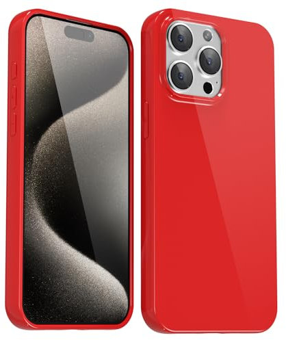 Svanove for iPhone 15 Pro Max Case Silicone, Glossy Soft Rubber Gel Jelly Cute Protective Plastic Simple Plain Phone Case Cover for Women Girl, Slim Thin Flexible Shockproof TPU, Red