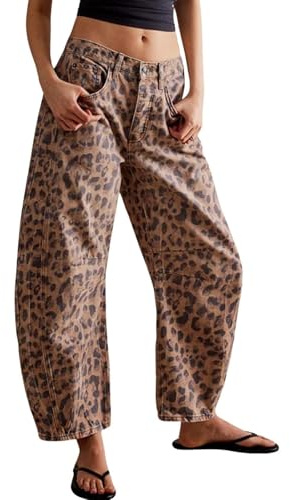 Jeans da Donna a Gamba Curva, Vita Media, Elasticizzati, Vintage, Gamba Larga, Y2K, Stile Boyfriend.