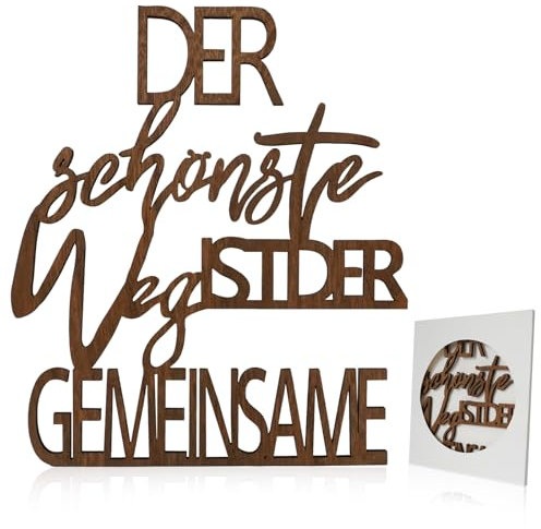 KATIMI Hochzeitsgeschenke für Brautpaar, 23 x 19,7cm Wanddeko Wohnzimmer, Wanddeko Holz Deko, Schriftzug Holz mit Der Schönste Weg ist Der Gemeinsame, für Büro Küche Flur Kinderzimmer