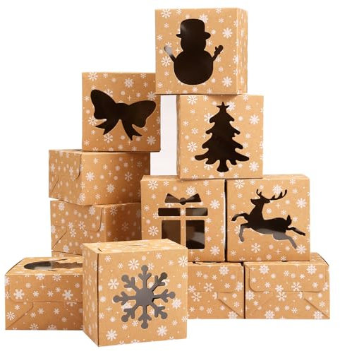 Naler 18 Stück Weihnachten Keksboxen mit Fenster Keksschachtel Kraftpapier Geschenkboxen für Bäckerei Cupcake Kuchen Dessert