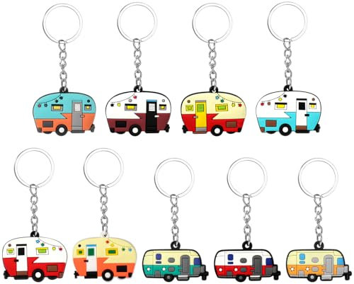 9Pcs Porte-clés de Caravane en Silicone, Porte clé RV Porte Clef Cadeau Personnalisé, Porte-clés pour Camping RV, Porte-clés de Voiture, Porte-bonheur, Conduite Prudente, Cadeau de Voyage