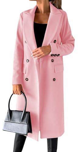 Manteau Femme Hiver Long Trench En Laine - Veste Noir Rose - Court 3XL