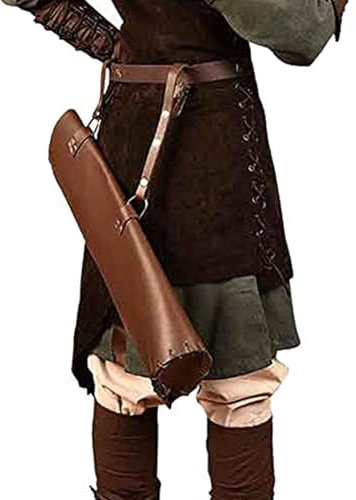 MDFCZXP Outdoor Mittelalterliche Große Kapazität Taille Pfeil Köcher Traditionelle Retro Bogenschießen Pfeil Halter Tasche,Braun,59cm