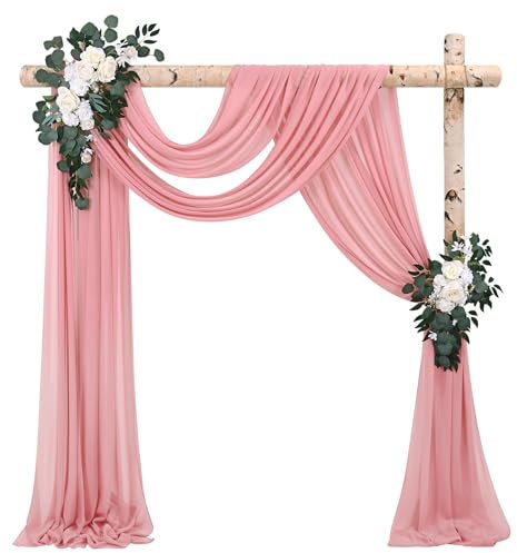 2 Paneele Hochzeitsbogen Querbehang Drapierstoff,73cmx610cm Staubige Rose Chiffon-Stoff Transparenter Tüll Hintergrund Vorhang Kulissenvorhänge für Fotografie Bogen Bühne Party Hochzeit Torbogen