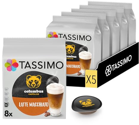 Tassimo, 40 Dosettes Latte Macchiato Columbus, Compatibles avec les machines TASSIMO, 40 Cafés au Lait Latte Macchiato, 5 packs de 8 dosettes