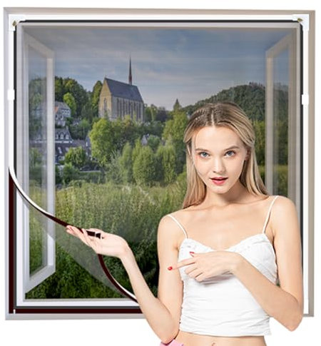 NeatiEase Adjustable DIY Magnetic Fly Screen Window Max 120 x 180 cm with Full Frame Magnetic Strip Easy Installation Fits Any Size Smaller Insect Mesh Mosquito Net for Windows(White Frame Black Net)