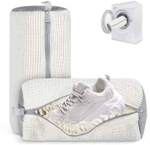 2er Schuhwaschbeutel Waschmaschine, Waschbeutel Schuhe mit Reißverschluss, Wiederverwendbarer Schuhbeutel Wäschenetze für Waschmaschine (Beige-2 Stück)