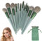 13 Pièces Set Pinceaux Maquillage Emeraude vert avec Sac en Flanelle, XURJUMI Pinceaux Professionnel pour fond De Teint Mélange Poudre Le Visage Ombres à Paupières