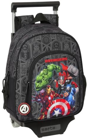 safta Avengers Vendetta - Sac à dos pour enfant avec chariot 705, idéal pour enfants de différents âges, confortable et polyvalent, qualité et résistance, 27 x 10 x 33 cm, Noir, M, Décontracté