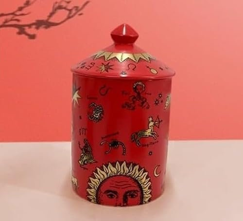 Bougeoir italien fabriqué à la main – Vase d'art moderne avec visage féminin, pot d'aromathérapie, décoration de table élégante pour la maison ou le bureau (zodiaque rouge)