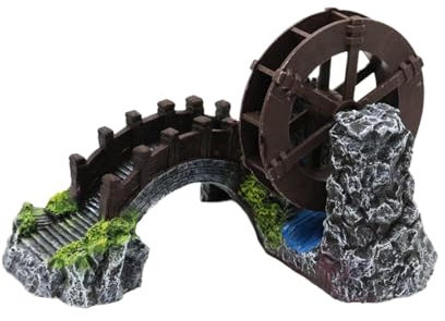 Décoration en résine d'aquarium, ornements d'aquarium en résine | Resin Water Wheel Bridge Statue Aquarium Decor,Ornement de simulation, accessoires de poisson, décoration de en pot pour