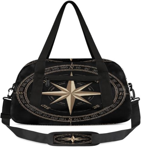 Sac de sport noir avec motif boussole rose pour enfants, garçons et filles, adolescents, sac de sport, sac de gym pour week-end, voyage, gymnastique, danse, ballet, multicolore