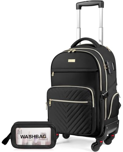 star cloud Rolling Backpack for Women, 21x14x9,45L Travel Backpack with Wheels and USB & Type-C Charging Ports, Fits 17.3, Water-Resistant Carry-On Luggage for Work & Travel (Black)
