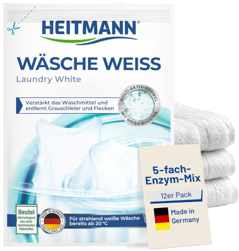 Heitmann Wäsche Weiss 50 g | Zusatz für Waschmittel für weiße Wäsche & alle Faserarten und Temperaturen | Waschpulver gegen Gilb & Grauschleier | Für alle Waschtemperaturen