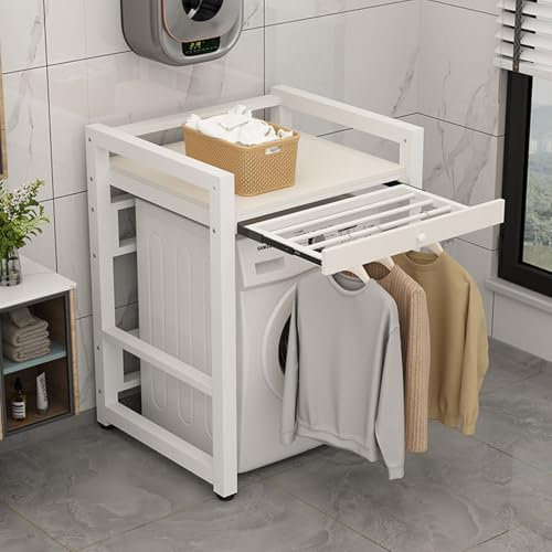 kamulouk Washer Dryer Stacking Kit, Washing Machine Stacking Kits with Height Adjustable, Washing Machine Shelf with Countertop White