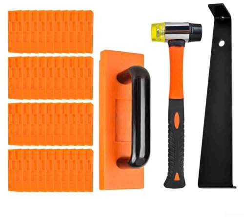 43-teiliges Boden-Installationswerkzeug-Set für Holz, Laminat, MDF, Acryl, mit doppelseitigem Schlägel, verbesserter Zugstange, Gewindeblock und Abstandshaltern