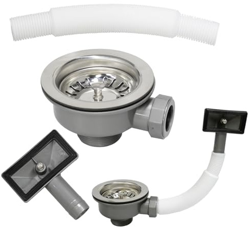 Inodiref 114mm Kitchen Sink Waste Kit with Overflow Pipes, Stainless Steel | High Temperature Resistance, Kitchen Sink Overflow Kit, Thickened Design, Kitchen Sink Drain, for Sink Hole Size 83-90mm