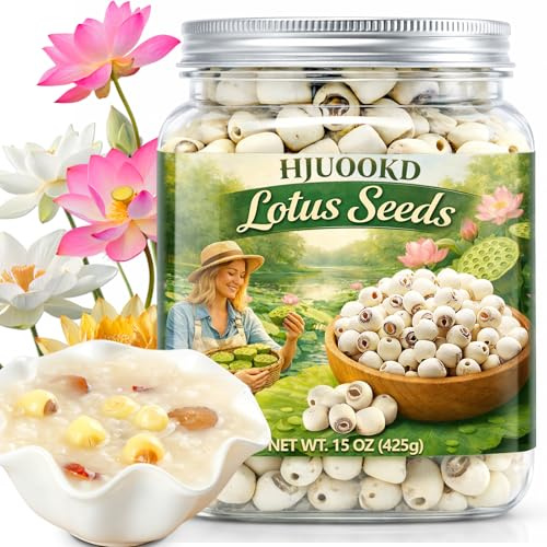 15oz Natural Dried Lotus Seeds, 425g Pure White Lotus Seed, Peeled & De-cored, Perfect for Herbal Tea, Porridge, Soup, Cooking & Baking