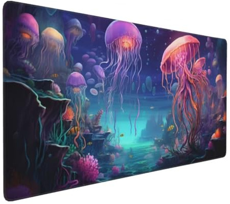 Tapis de Souris Bleu 700x300 mm XXL Tapis Souris Gaming Grand, Mouse Pad Méduse sous Main Bureau Imperméable et Base en Caoutchouc Antidérapant pour PC, Ordinateur Portable, Maison, Bureau -MP1084