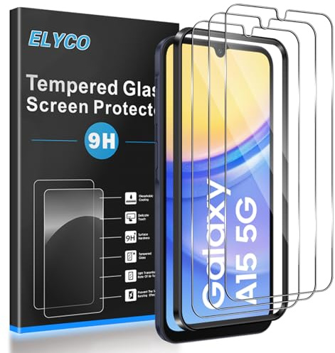 ELYCO Cristal Templado para Samsung Galaxy A15 4G/5G | 3 Piezas Protector de Pantalla, 9H Dureza Anti-Rasguños Protector Pantalla, Sin Burbujas Vidrio Templado