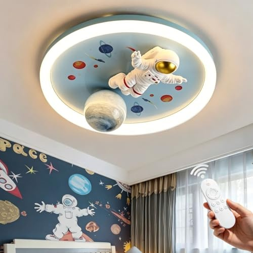 HYKISS LED Einbau-Deckenleuchte Für Kinderzimmer Dimmbare Leuchte 3000K-6000K Mit Stufenloser Dimmung Kreative Astronauten-Deckenlampe Für Jungenzimmer Babyzimmer Und Spielzimmer