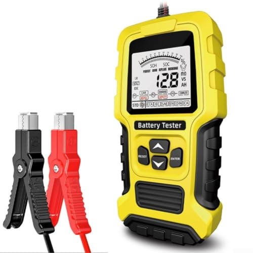 Auto Batterietester Mit Lcd Display Für 12v 24v Systeme, Analysator Misst Soc Cca Soh Für Agm Für Efb Gel Und Nassbatterien Bei Pkw Lkw Für Motorrad(Yellow TK-200)