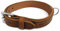 Lederhalsband für Hunde, Fettleder Hundehalsband gepolstert, Echtleder, Cognac Chrom Gr. 65