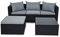 EVRE Malaga Black Rattan Garden Outdoor Furniture Wicker Set 4 Seat Corner Sofa Couch Footstool Glass Top Table with Cushions for Patios Conservatories Gardens