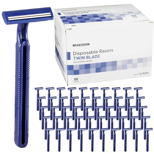 McKesson Disposable Razors [50 Count] – Twin Blade Bulk Shaving Razors for Men & Women, Stainless Steel, Blue, Single-Use for Medical Clinics, Tattoo, Travel, Camping & Salon Care