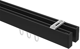 INTERDECO Innenlauf-Gardinenstange eckig 14 x 35 mm 2-läufig, kantige Innenlaufstange aus Metall, Schwarz, zur Deckenmontage, Typ 10212817, 480 cm