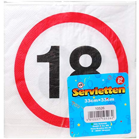 Udo Schmidt GmbH Servietten 18 Dekoration 18. Geburtstag Deko Party Tisch Deko 20-TLG.