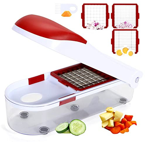 Vinsani® Kitchen Vegetable Cutter Onion Garlic Fruits Cheese Food Cutter Potato Chopper Salad Slicer with 3 Interchangeable Blade Inserts Set Stainless Steel