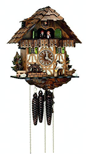SELVA Kuckucksuhr Eisenbach Klassischer Schwarzwald-Stil, handgefertigt – Made IN Germany – Massives Holzgehäuse, fein verziert – EIN echtes Meisterstück! (Höhe: 32 cm) – C336404