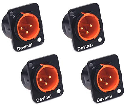 Devinal XLR-Stecker 3-polig – Chassis-Panel-Mount-Buchsen D-Serie, schwarzes Metallgehäuse, passend für Serie D Musterlöcher, Audio-Studio-Anschluss – 4 Stück