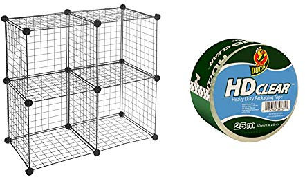 Amazon Basics 4 Cube Wire Storage Shelves - Black & Duck Heavy Duty Packaging Tape - 50 mm x 25 m