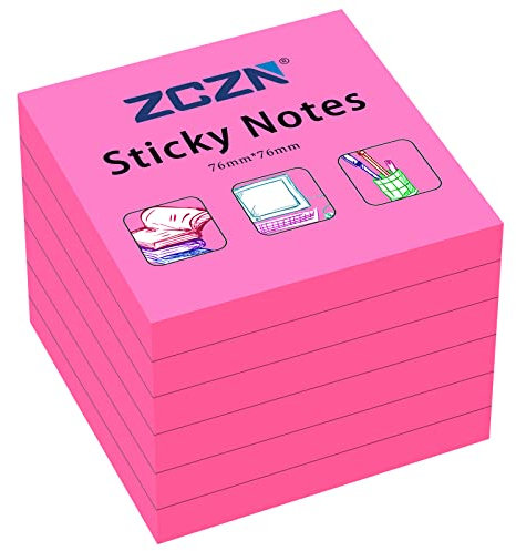 ZCZN Sticky Notes 76 x 76 mm, 6 Pads, 80 Sheets/Pad, Rose Red
