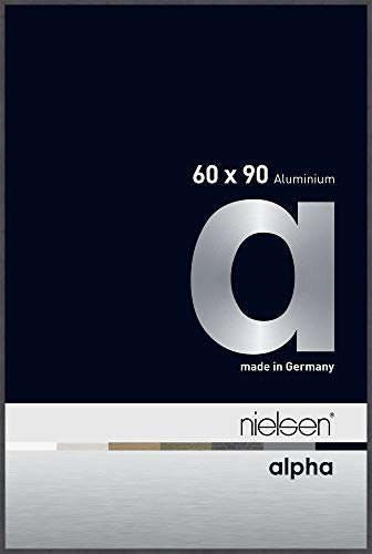 nielsen Bilderrahmen, 60 x 90 cm, Aluminium, Grau glanz, Posterrahmen zum Aufhängen im Hoch- & Querformat, Echtglas, Alpha