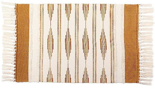 Okuna Outpost Gelber Bohemian Badezimmerteppich mit Quasten, Bohemian Style Mat (23,6 x 35 Zoll)