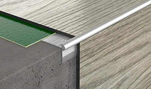 90 cm (2.95 ft) Aluminum LVT Stair Nosing Outer Corner Vinyl Flooring Stair Edge Profile Trim TMW Profiles (Silver Z5)