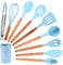 Douup Silicone Cooking Utensils Set, 10Pcs Kitchen Utensil Set with Holder, Non-Stick Cookware, Heat Resistant Kitchen Gadgets Utensil Gift,Light Blue