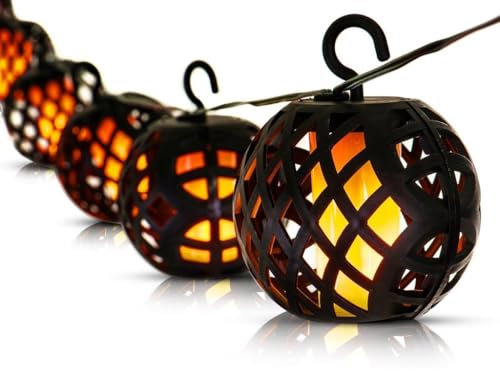 8pc LED Solar Rattan Ball Flame Effect String Light Patio Outdoor Garden Lantern