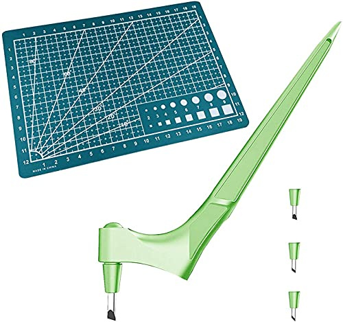 Yeehliny Art Schneidemesser Set,Craft Schneidewerkzeuge,Edelstahl Handwerksmesser Mit 360-Grad Rotierender Klinge + 1 Cutting Board + 3 Cutter Head,für Handwerk,Hobby,Scrapbooking,Schablone (Grün)