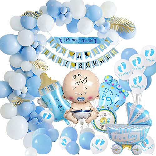 Baby Shower Dekorationen Junge, Babyparty Deko Junge mit Babyshower Boy set, Blauen Deko Babyparty Junge luftballons, Its a Boy Banner, luftballons baby für Baby Shower Babyparty Junge Deko Mehrweg