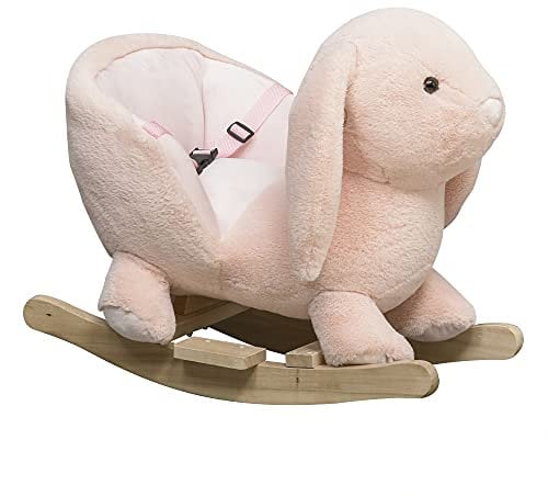 HOMCOM Cheval à Bascule Jouet à Bascule Lapin pour Enfants 18-36 Mois Fauteuil intégré Ceinture de sécurité Fonction sonore clapissement Rose