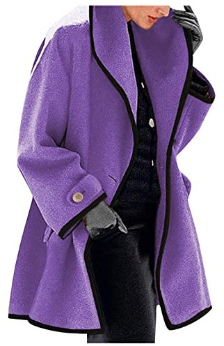 Lalaluka Cappotto da donna con cuciture a bottone, a maniche lunghe, giacca invernale con cappuccio, viola., L